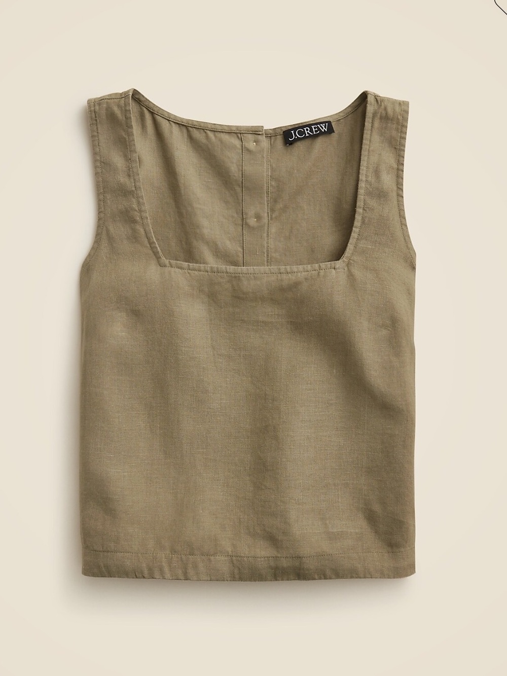 J. Crew Squareneck linen button-back top in Dusty Fatigue